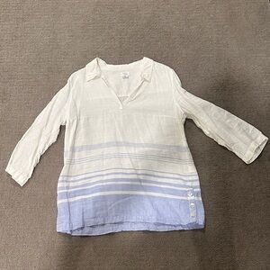 Sigrid Olsen Cream and Blue Blouse